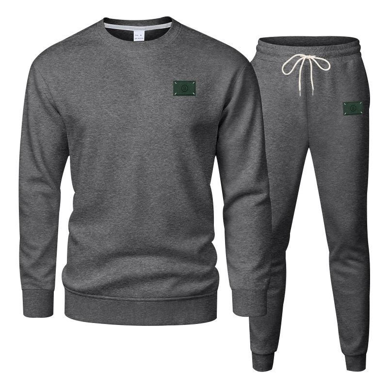 Autumn/Winter Heavyweight Men's Oversized Fleece-Lined Casual Sports Crewneck Sweatshirt Set
