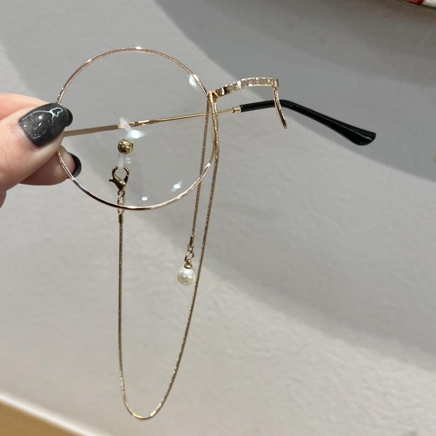 1Pc Unisex Plain Glasses New Round Single Frame Retro Single-Sided Metal Chain Steampunk Cosplay Trendy Decoration Holiday Gift золотистый