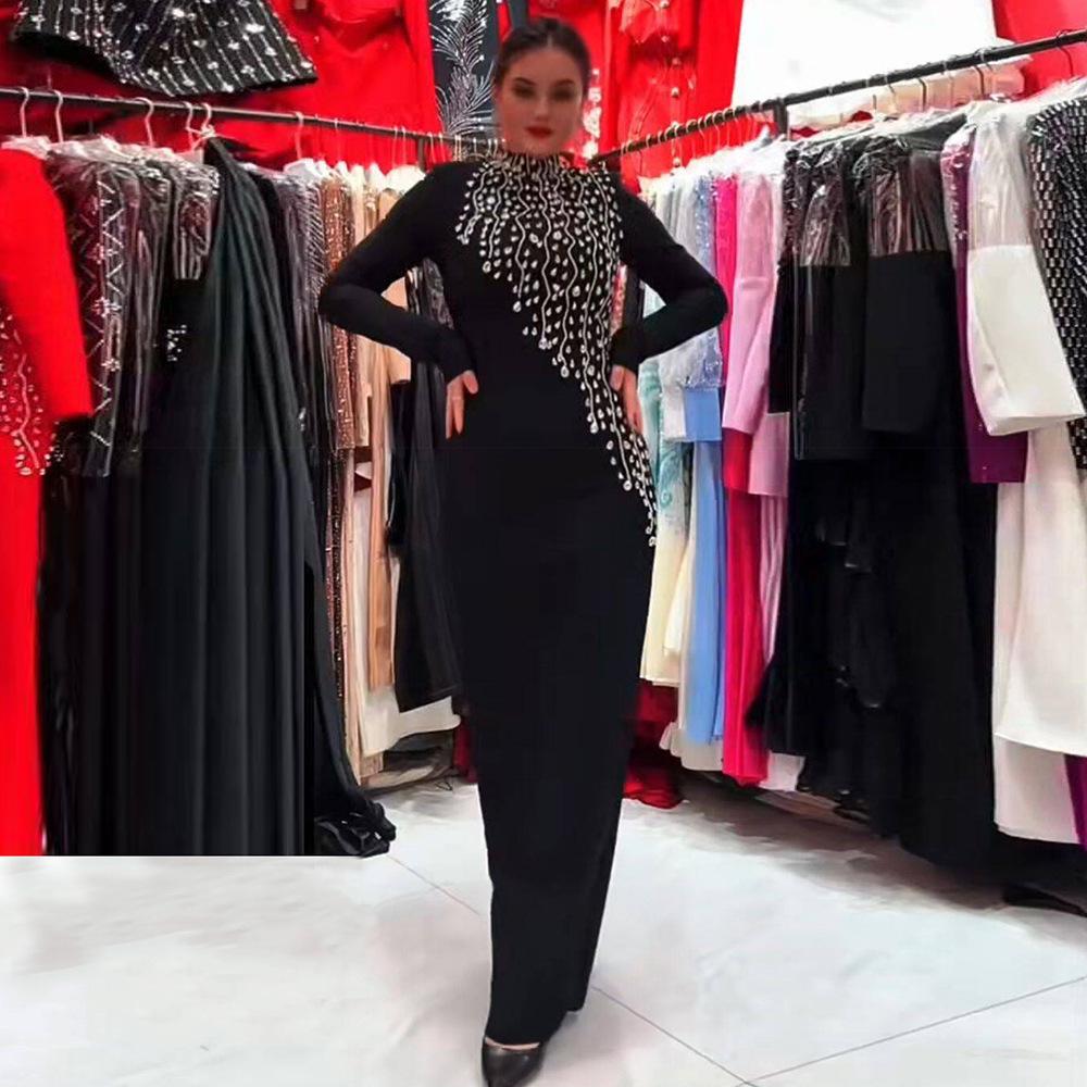 Elegant Hand-Beaded Long-Sleeve Bandage Evening Dress