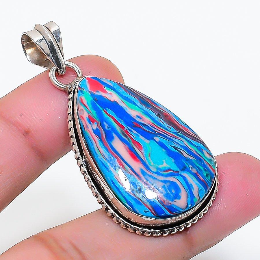 Natural Rainbow Calsilica Gemstone 925 Sterling Silver Pendant 1.89  AP-15087