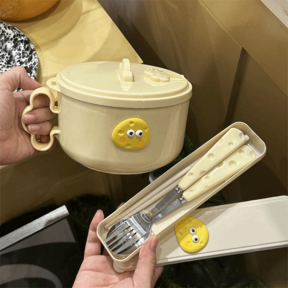 

Drain Instant Noodle Bowl with Lid Food Container Cartoon Stainless Steel Lunch Box Student/Worker L-Single Bowl