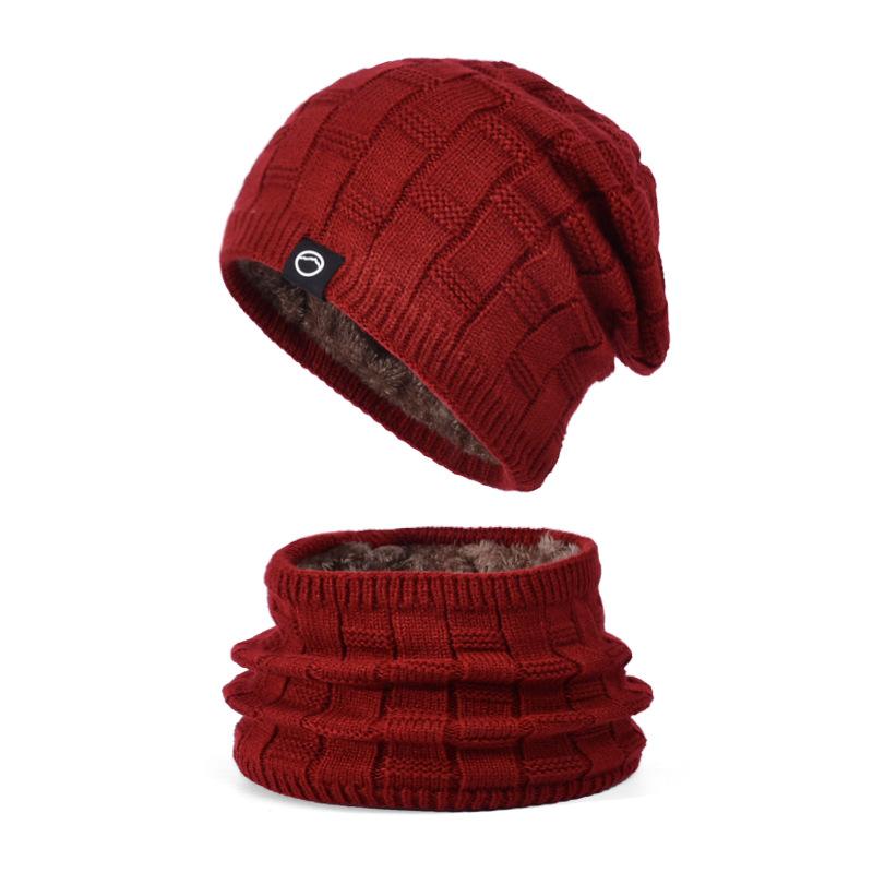 Winter outdoor windproof ear protection pullover hat fleece warm hat scarf set men's and women's knitted wool hat