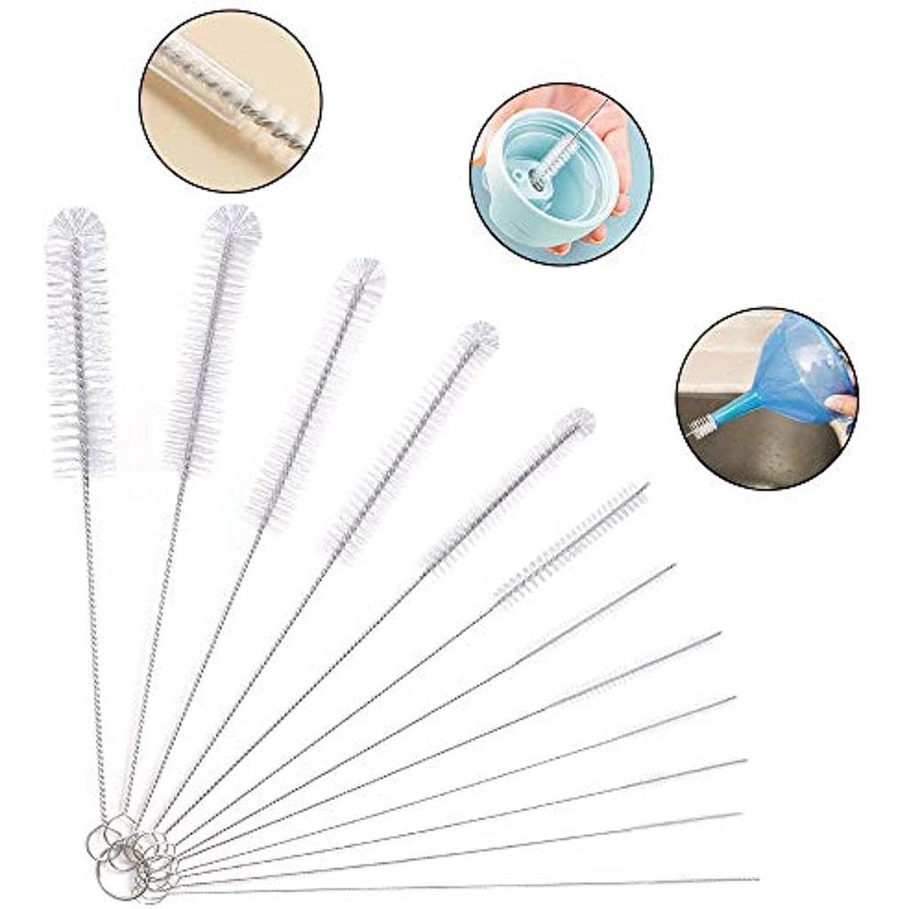 Bottle Brush, 12Pcs Cleaning Brush Set Multipurpose Pipe Bottle Brush, Keyboard, Test Tube, Kettle Mouth, Sink, Bottles, Coffee Machine (White)