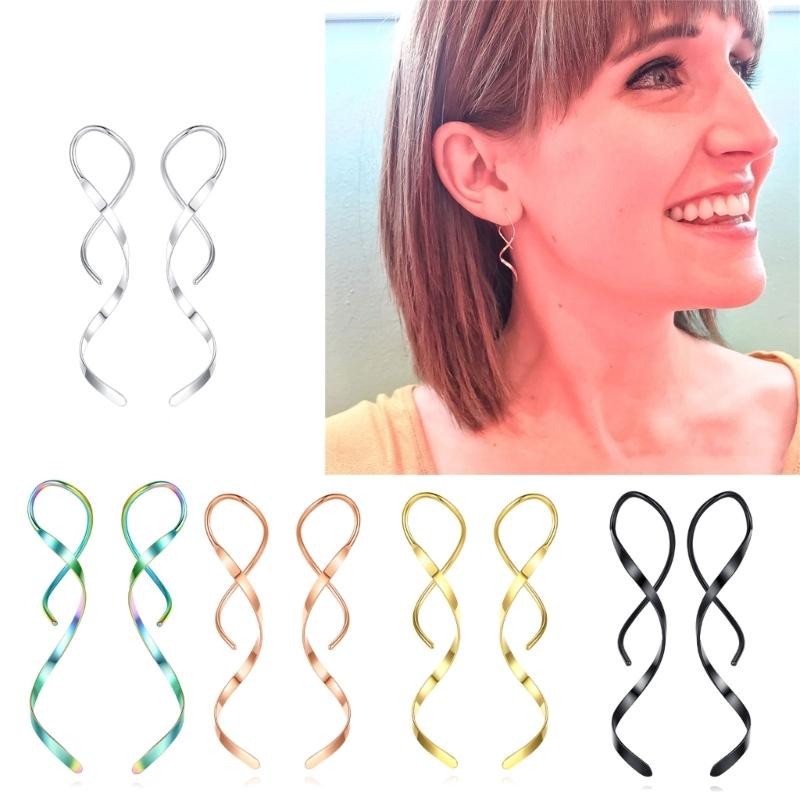 Spiral Threader Earrings Spiral Earrings Spiral Line Earrings Spiral Ear Line Stainless Steel Material Dangling Earrings