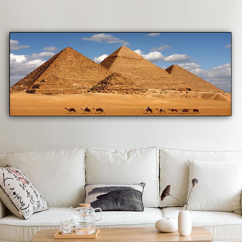Landscape Canvas Painting Desert Camel Pyramid Sunset Posters And Prints Wall Art Pictures For Living Room Home Decor No Frame