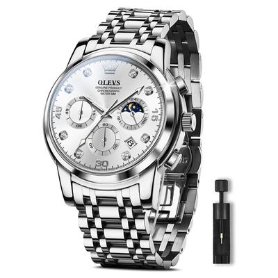 Stylish Popular Quartz Arm Watch Date Waterproof Business Adjustable Watch Silver Stainless Steel Band Sports Chronograph Watch Casual Roman