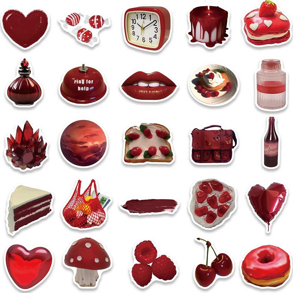 50 Red Retro Graffiti Stickers Decorate Guitar Notes Suitcase DIY Waterproof