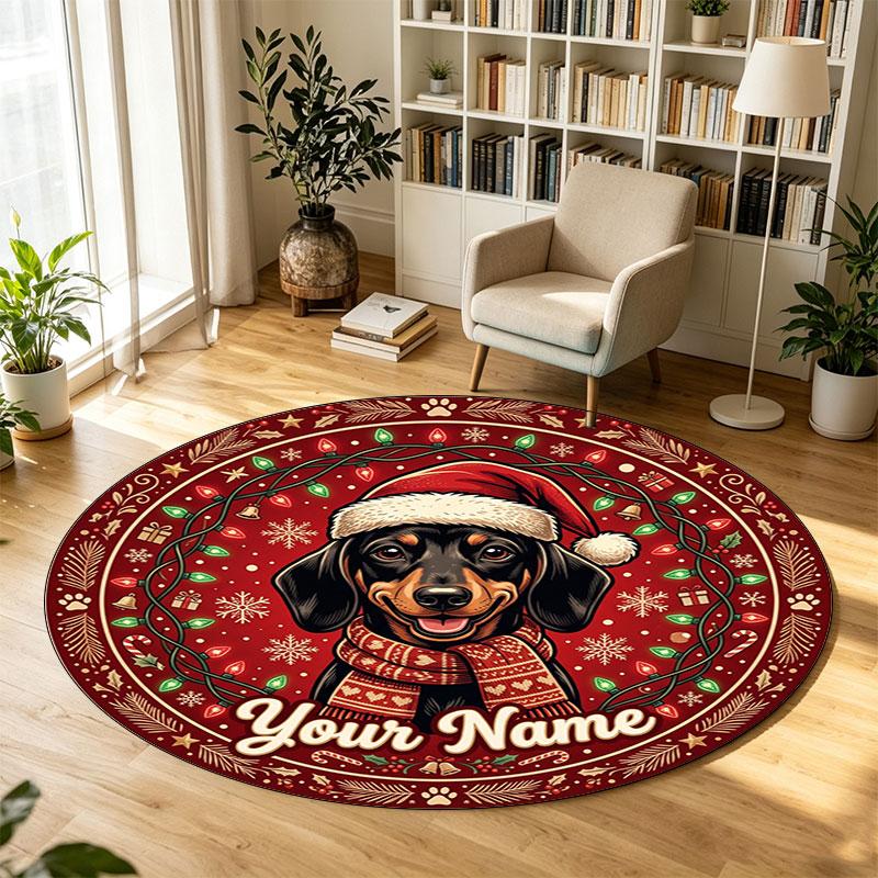 Navidad (72) Alfombra Circular de Terciopelo de Cristal Personalizada con Nombre y Texto Redonda Suave para Decoración de Sala de Estar y Dormitorio
