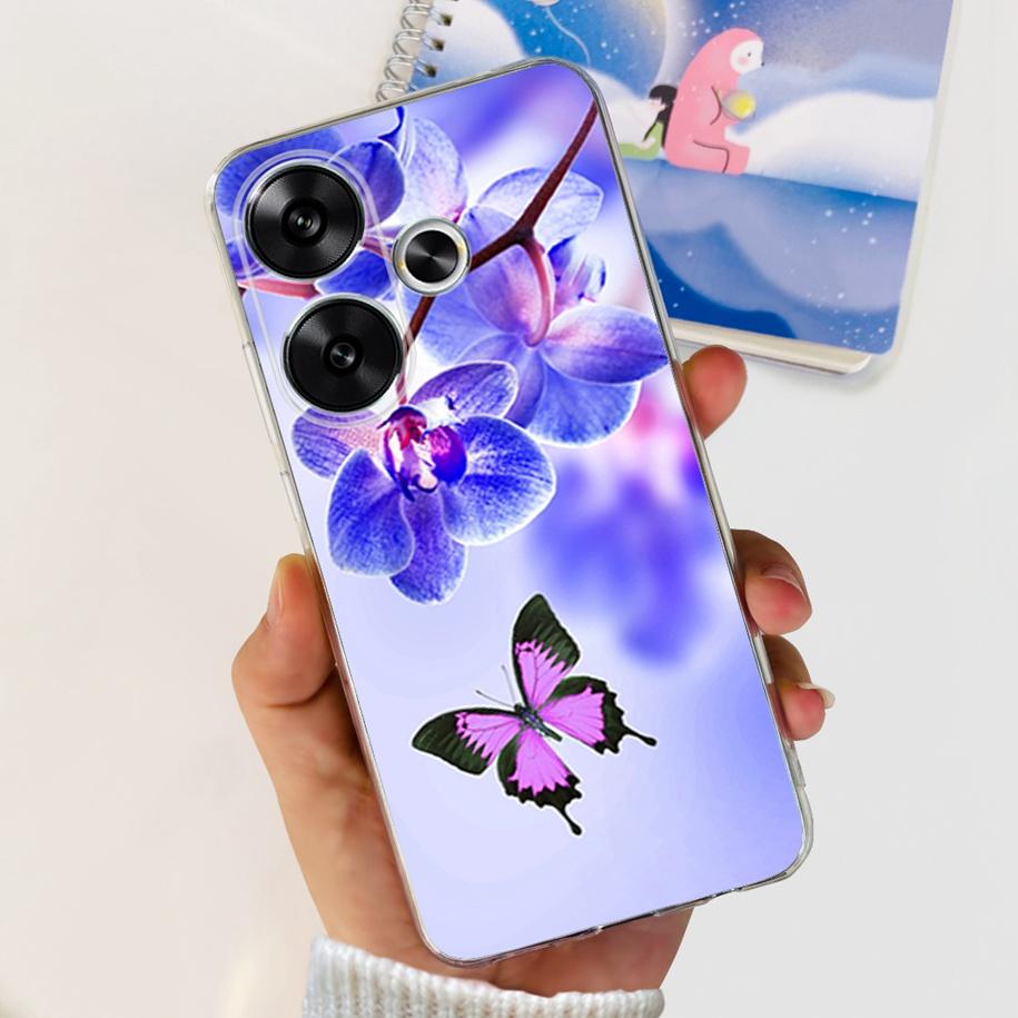 For Xiaomi Poco F6 Case Popular Butterfly Flower Soft Clear Silicone TPU Back Cover For Xiaomi Poco F6 5G F 6 PocoF6 Phone Cases
