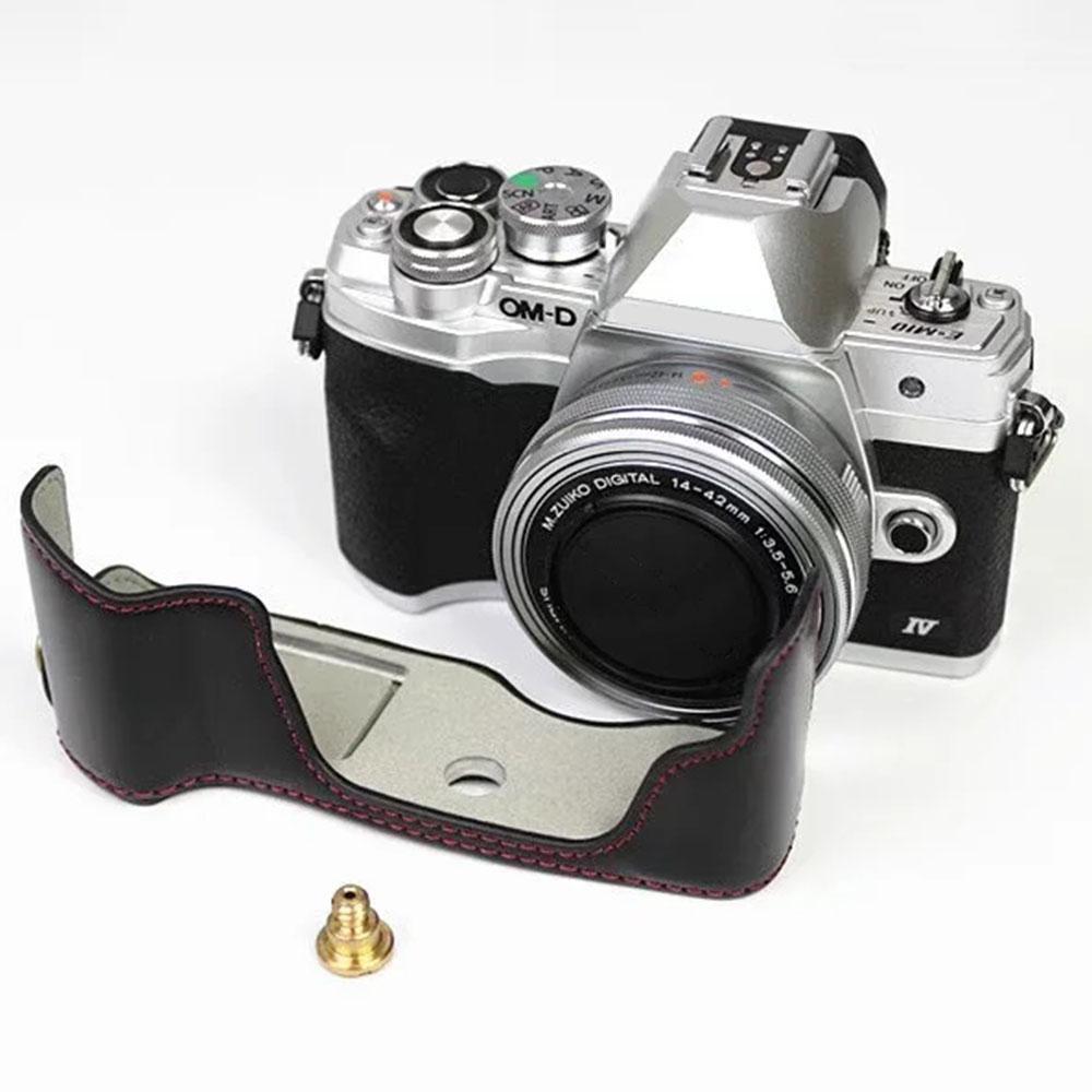 For Olympus OM-D E-M10 Mark IV Camera Case Leather Bottom Case Easy To Replace Battery