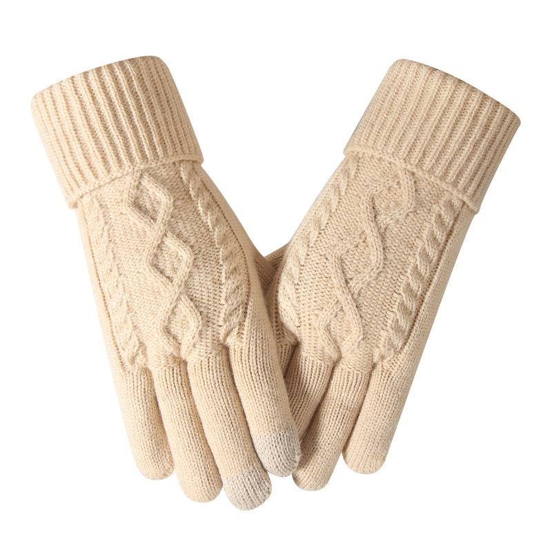 Winter touch screen gloves adult women's knitted gloves piled thickened cold-proof cycling warm gloves