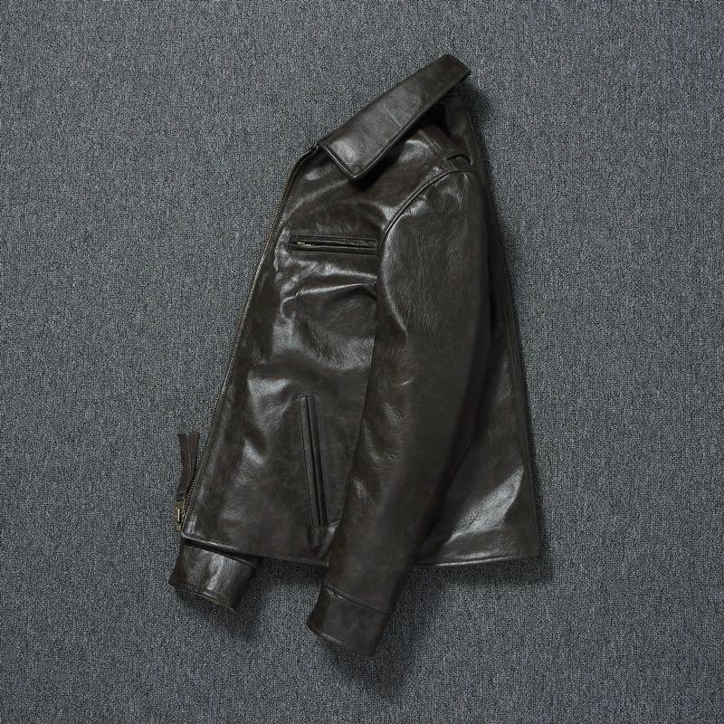 Čínská velikost Pánská kožená bunda z pravé hovězí kůže Pánské bundy Slim Šedá Hnědá Bunda se stojáčkem Pro muže Jaro Podzim