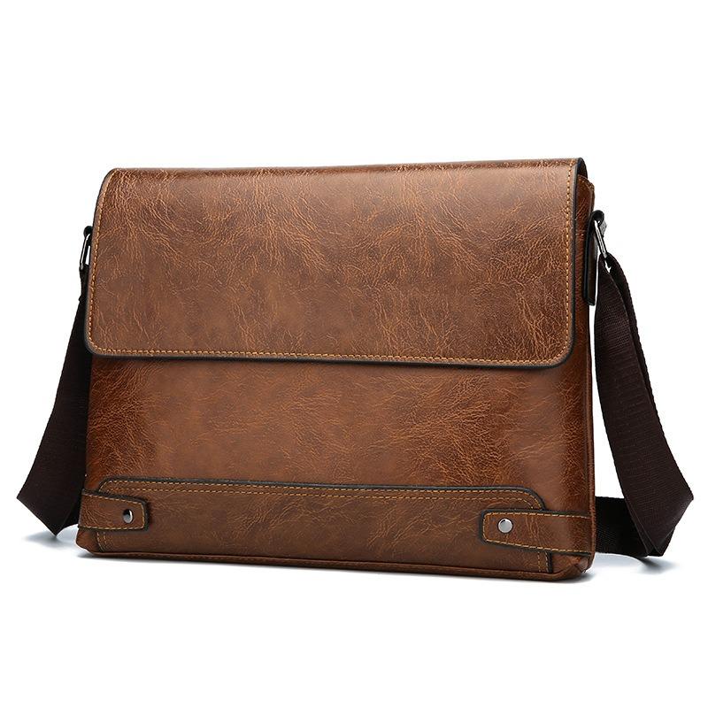 New soft leather men's bag men's briefcase men's business shoulder bag horizontal messenger bag trendy file backpack