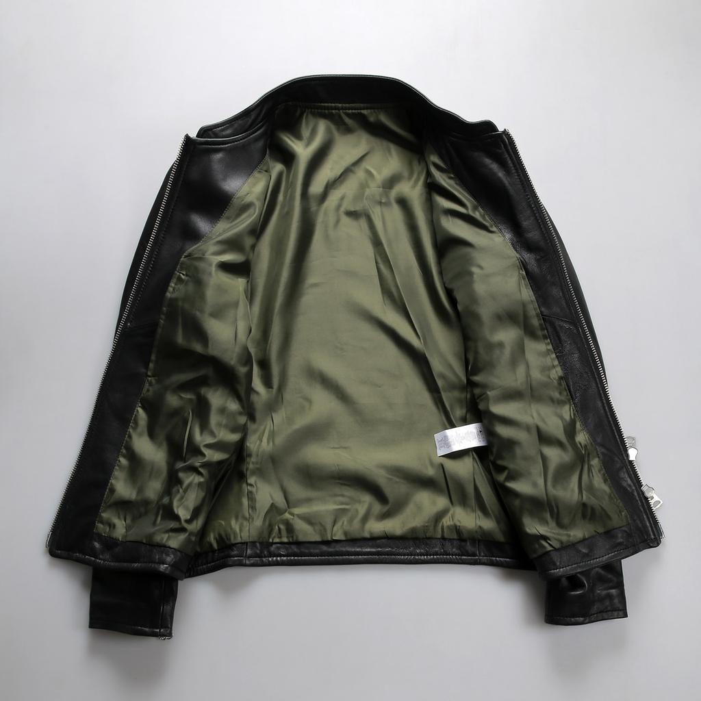 Exported to Japan RL style JQ lambskin leather jacket, short slim stand collar motorcycle genuine leather jacket