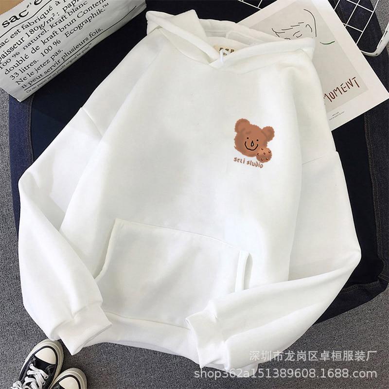 Bear Cartoon Couple Hoodie - Women's Casual Autumn/Winter 2023