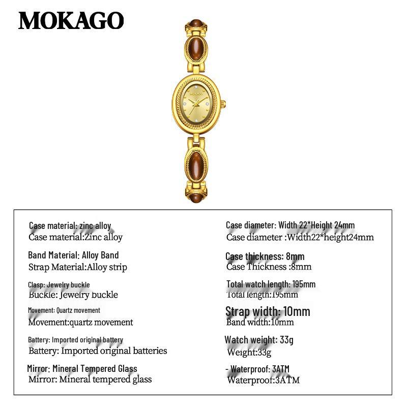 Mokaga Vintage Women's Quartz Watch - High Retro Tiger Eye Chalcedony with Light Luxury Waterproof Design