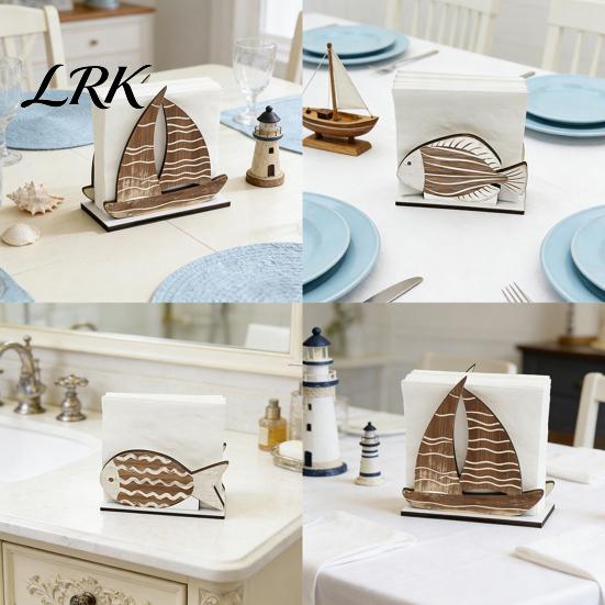 Square Vertical Paper Towel Storage Wooden Napkin Holder, Ocean Style Dispenser, Distressed Wood Rack Ordered Holder for Kitchen Dining Table