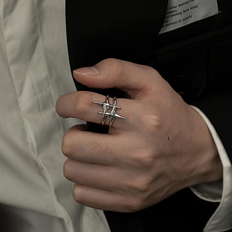 Retro Fashion Cross Star Adjustable Ring Suitable For Men And Women Hip Hop Punk Minimalist Party Jewelry Gifts