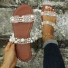 Foreign Trade Large Size Flat-bottomed Slippers Women's 2025 Summer New Round Head Pearl One-word Outer Wear Casual Beach Cool Slippers