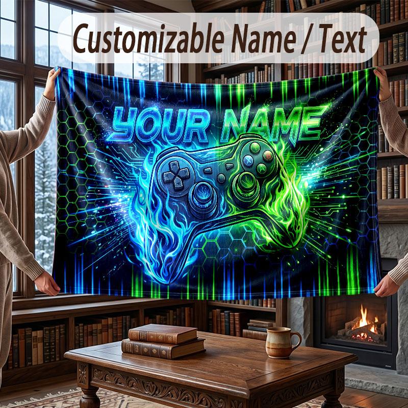 Game Controller Theme Throw Blanket Custom Name Text Personalized Blanket Soft Cozy Blanket for Home Sofa Bed