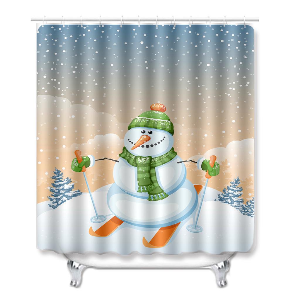 Christmas Shower Curtain Floor Mat Combination Four-Piece Set Bathroom Toilet Carpet Shower Room Mat Foot Mat