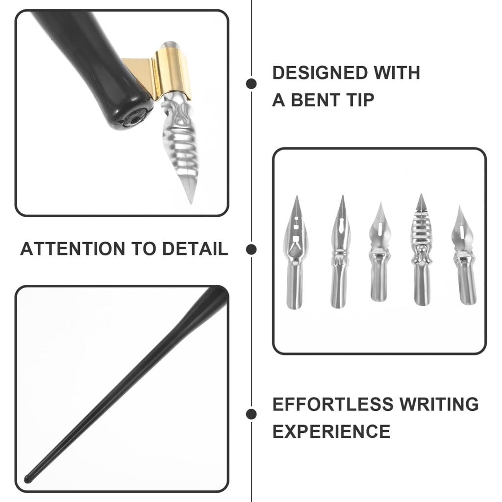 FRCOLOR Calligraphy Pen Dip Angled 5 Calligraphy Handwriting Set, Pens, Barrel, Resin, Vintage, Pens, Nibs, Drafting, Practice, Beginner, Drawing,