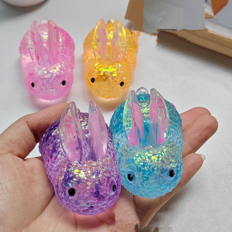Festive Rabbit Maltose Squeeze Toy, Soft TPR Slow Rebound Sequins Fidget for Stress Relief & Holiday Gifts