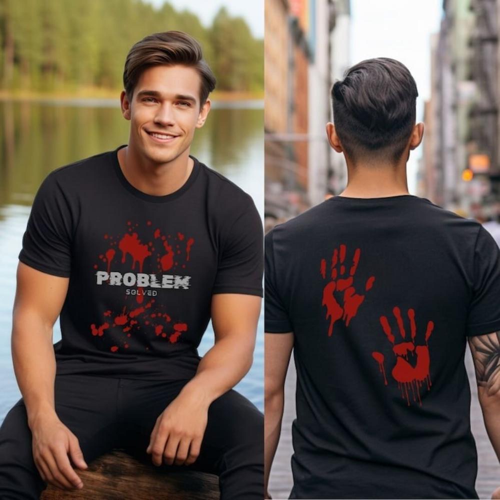 

Problem Solved Tshirt Vintage Horror Men Women Halloween Graphic T Shirts Vintage Black Humor Cotton Shortsleev Streetwear 4XL