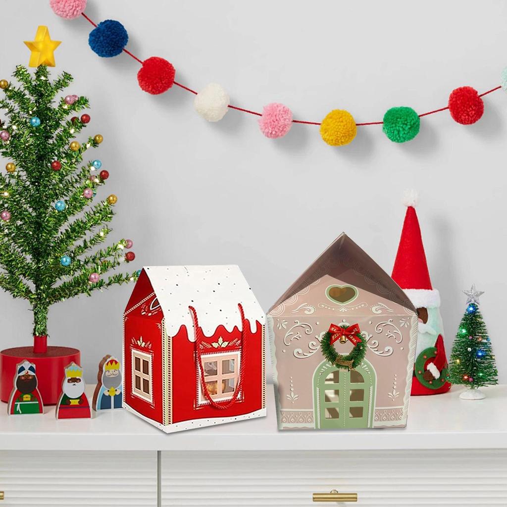 1 Stück Weihnachts-Süßigkeiten-Geschenkbox Xmas-Ornamente Weihnachtskeks-Boxen Hausförmige 3D-Box Bäckerei-Häuschen Für Schokoladen-Snacks