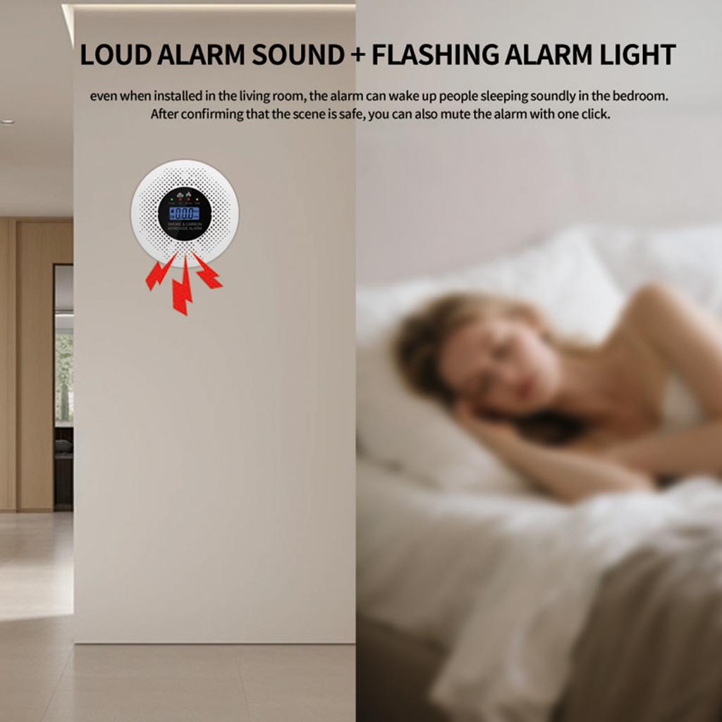 Smoke Detector Carbon Monoxide Alarm with LCD Display 2 In 1 Smoke CO Monitor AAA Batteries Powered for Home Kitchen Apartment
