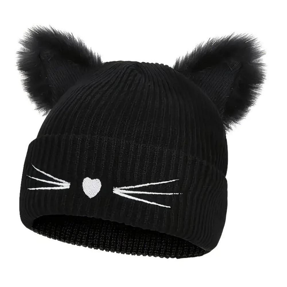 Warm Cat Ears Beanies Solid Color Cold Hat Sweet Knitted Pullover Hat  Apparel Accessories
