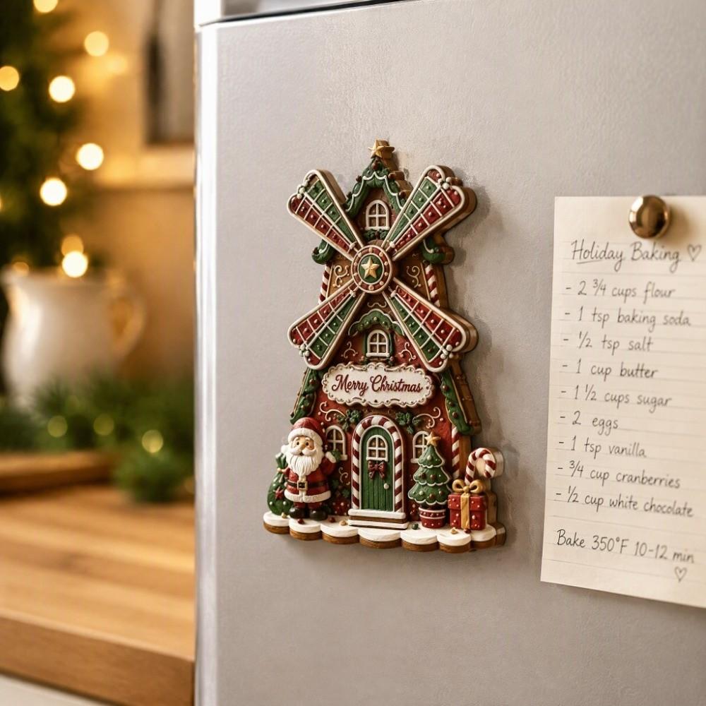Wooden Santa Claus Magnetic Sticker Creative Windmill Castle Refrigerator Magnet Xmas Gift