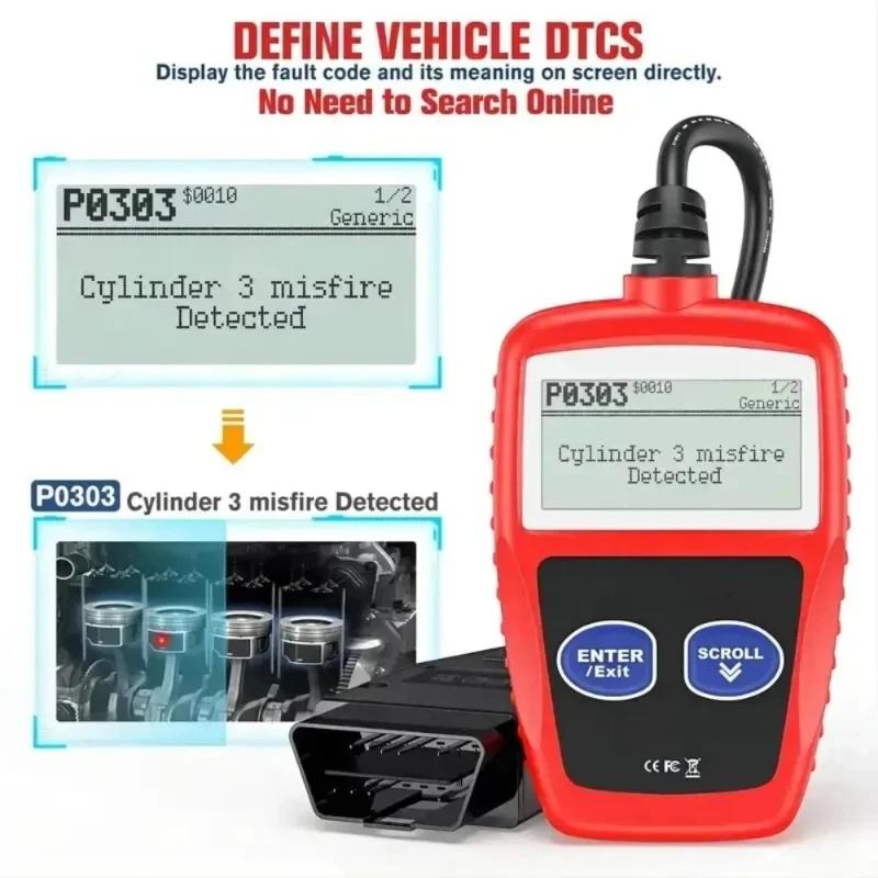 Integrated OBD2 diagnostic scanner for engine and battery inspection, real-time data, multilingual car code reading card