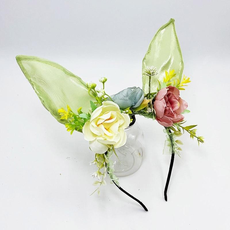 Large Bunnies Ears Hair Hoop Polychrome Flower Hairband Female Anime Headbands for Kids and Teens