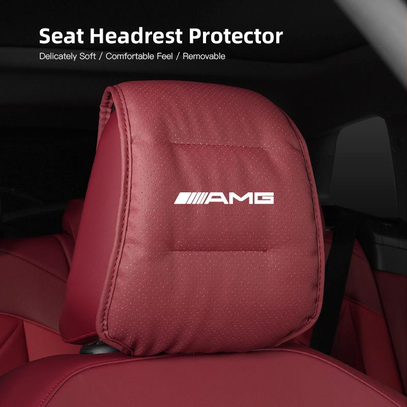 2Pcs Car Seat Headrest Cover Leather Protective Case Sticker For Mercedes Benz AMG A B C E G CLA GLA GLC W211 W214 W205 W203W204