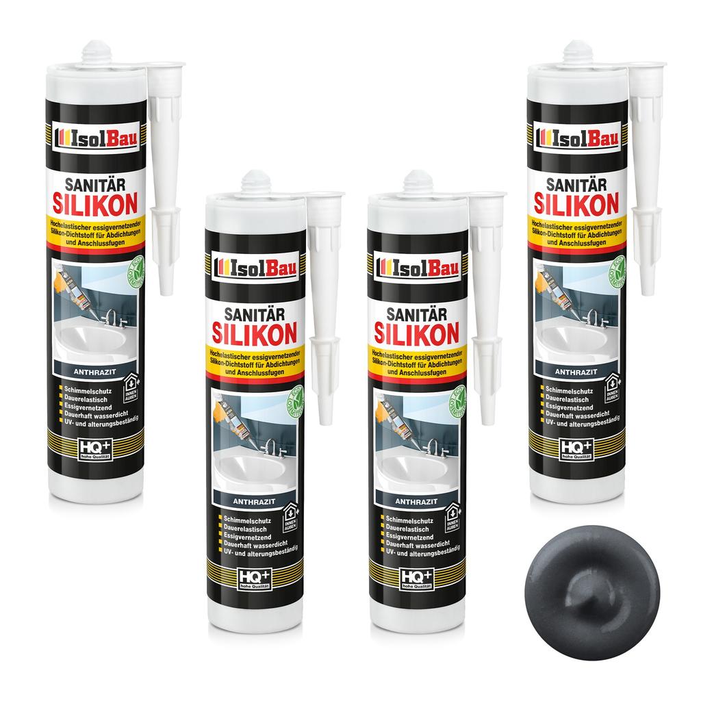 IsolBau Sanitary Silicone Anthracite Sanitär Silikon 4 x 300ml