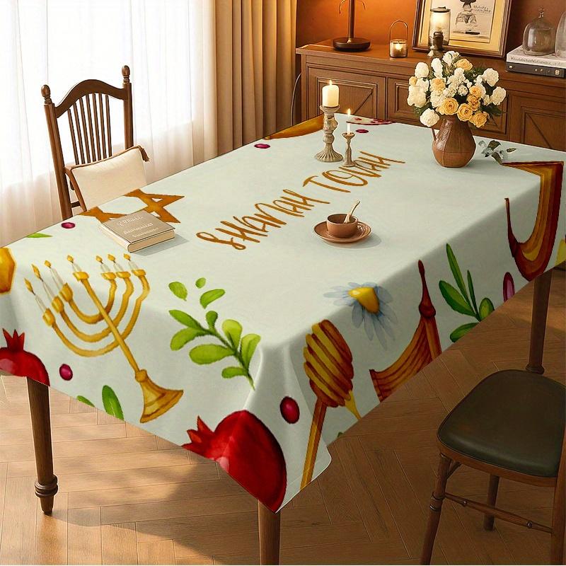 Jewish New Year Rectangle Tablecloth for Table Decor Kitchen Dining Waterproof Reusable Table Cloth for Tables Dining Room