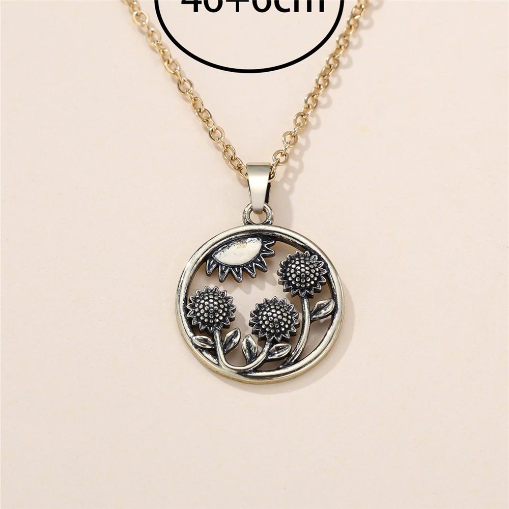 Female Round Stone Sunflower Pendant Necklace Vintage Gold Color Wedding Jewelry For Women