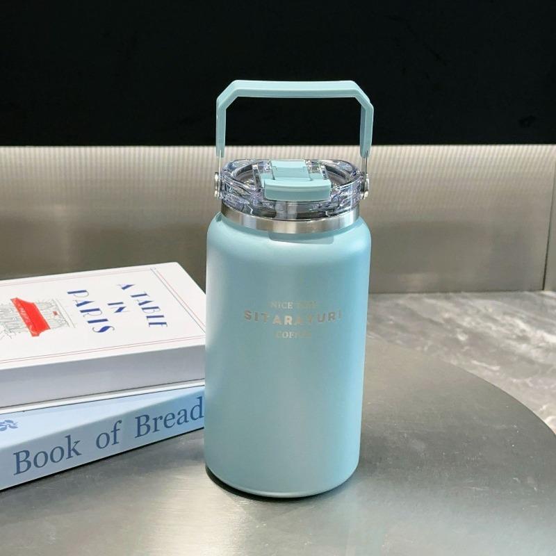 1200/1500ml Thermos Cup Stainless Steel Vacuum Flask Cold&Hot Cup with Handle Straw Cup Thermal Travel Mug Coffee Insulated Cup