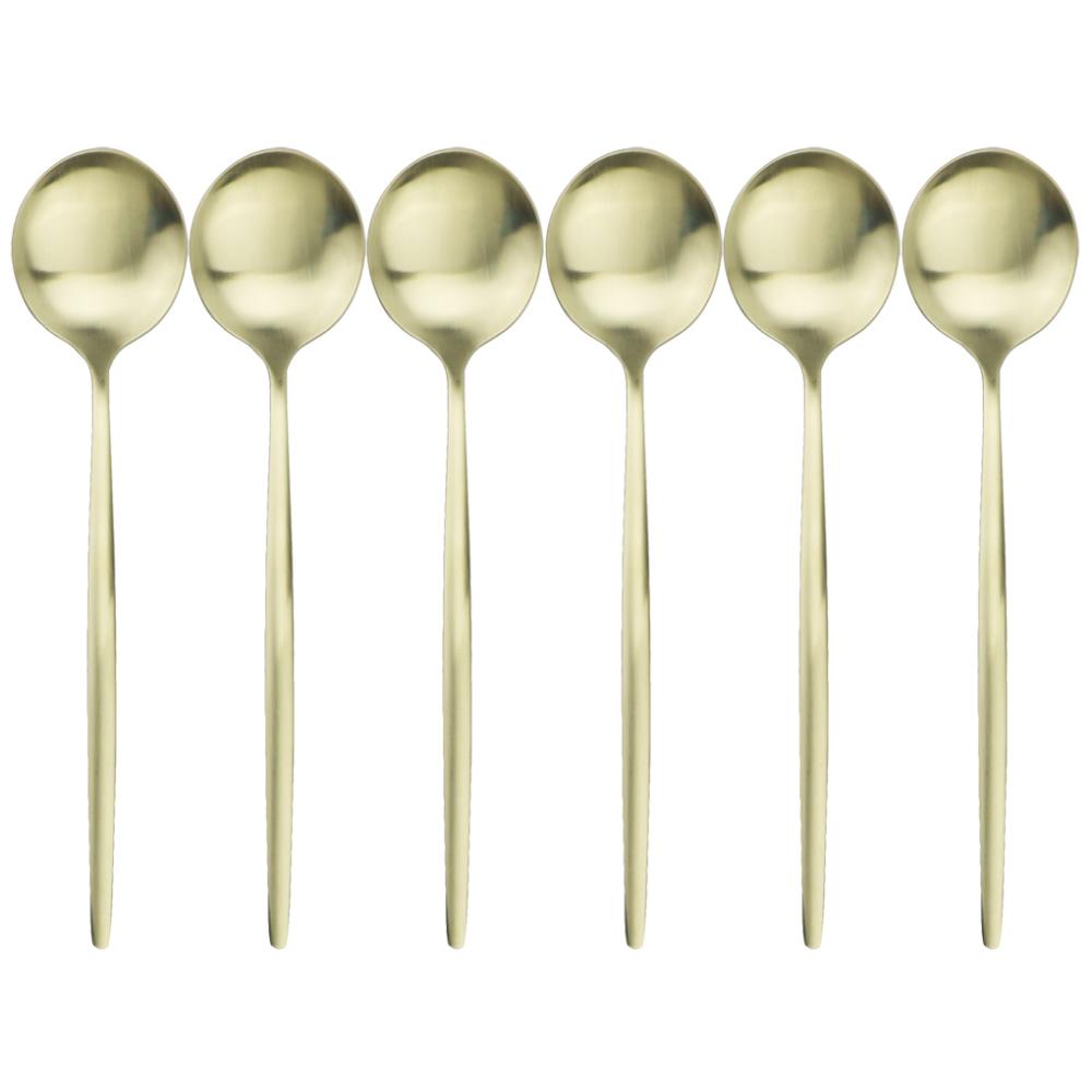 Matná 6 ks zlatá sada lžiček na večeři Nerezové lžičky polévková lžíce s dlouhou rukojetí dezertní naběračka na rýžovou kaši salátové nádobí