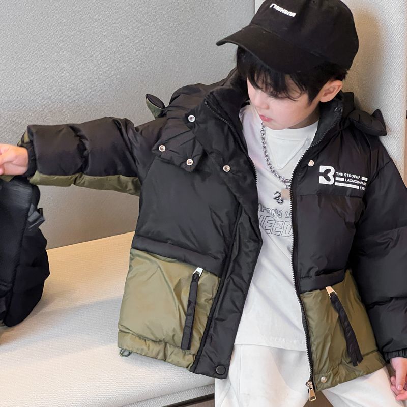 Children's Two-Tone Jackets, Down-Fiber Coats, Fall/Winter Thickened Protective Clothing for Boys and Girls