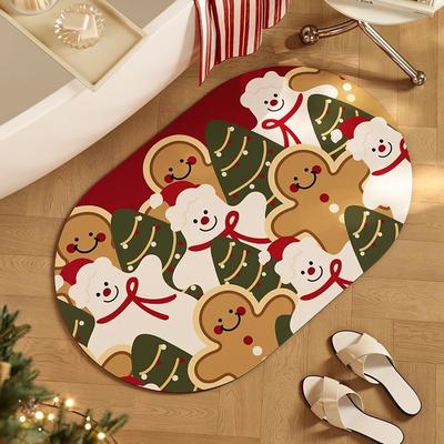 Diatom Mud Floor Mat Christmas Toilet Door Anti-slip Absorbent Foot Mat Bathroom Quick-drying Shower Floor Mat