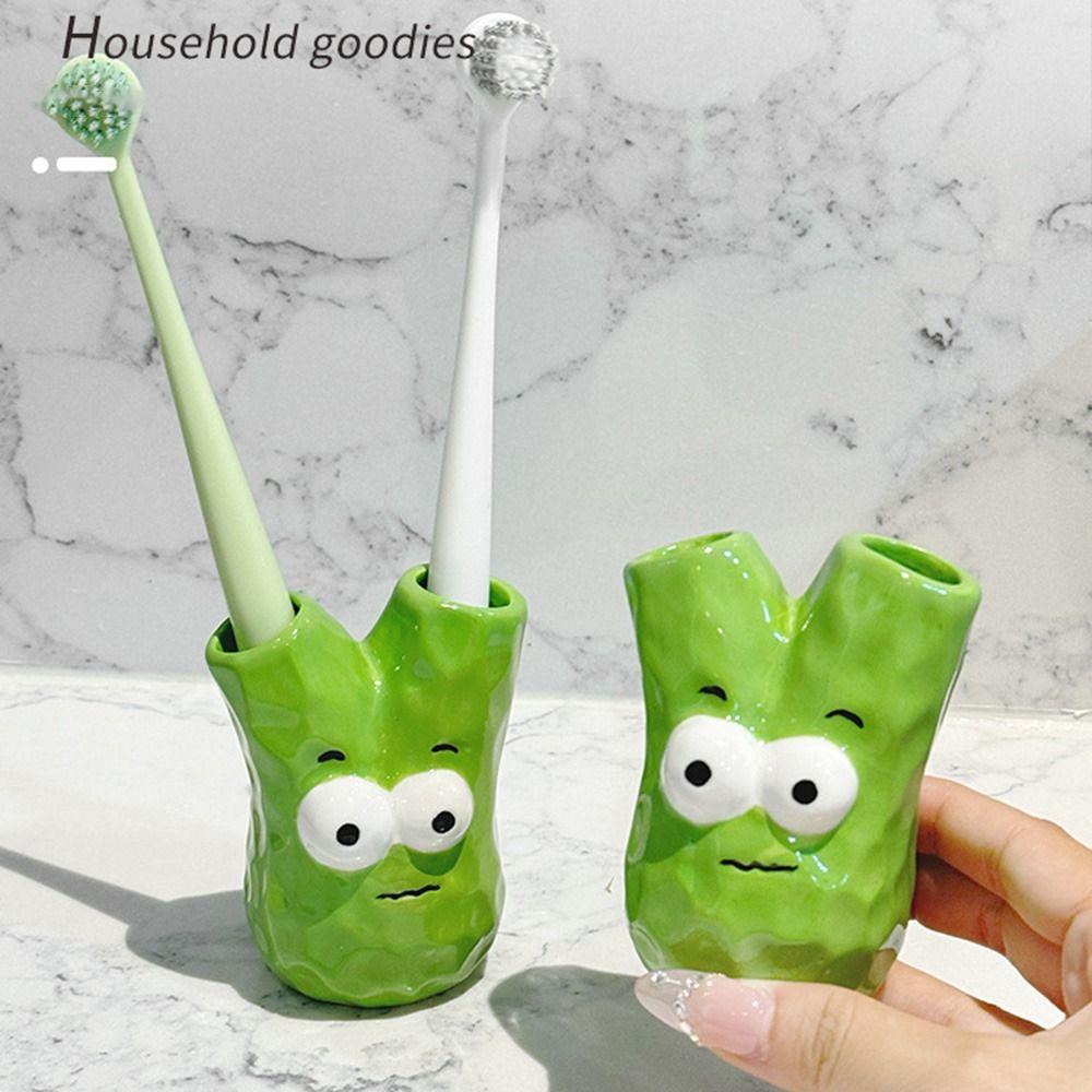 Creative Ceramic Toothbrush Holder Scallion Shape Makeup Brush Shelf  Home Decor