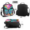Oil Painting Blue Butterfly Insulated Thermal Lunch Bags for Boys Girls Washable Tote Lunch Food Container for School Travel