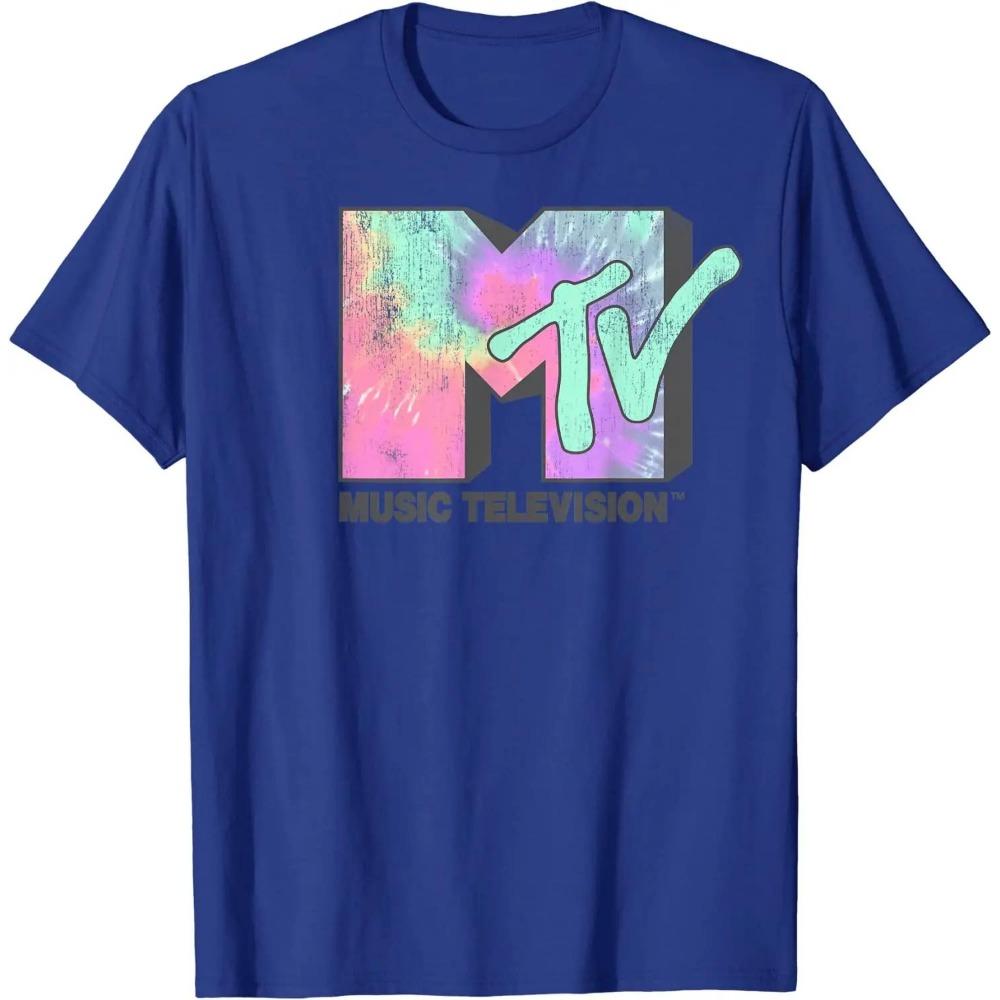 Klassisches T-Shirt mit neonfarbenem Batik-Logo und MTV-Grafik