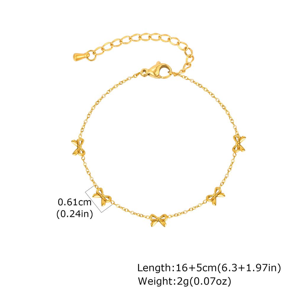 Dainty Bowknot Zircon Chain Bracelet for Women, Gold Plated Stainless Steel Thin Chain Charm Bracelet, Trendy Jewelry Party Gift
