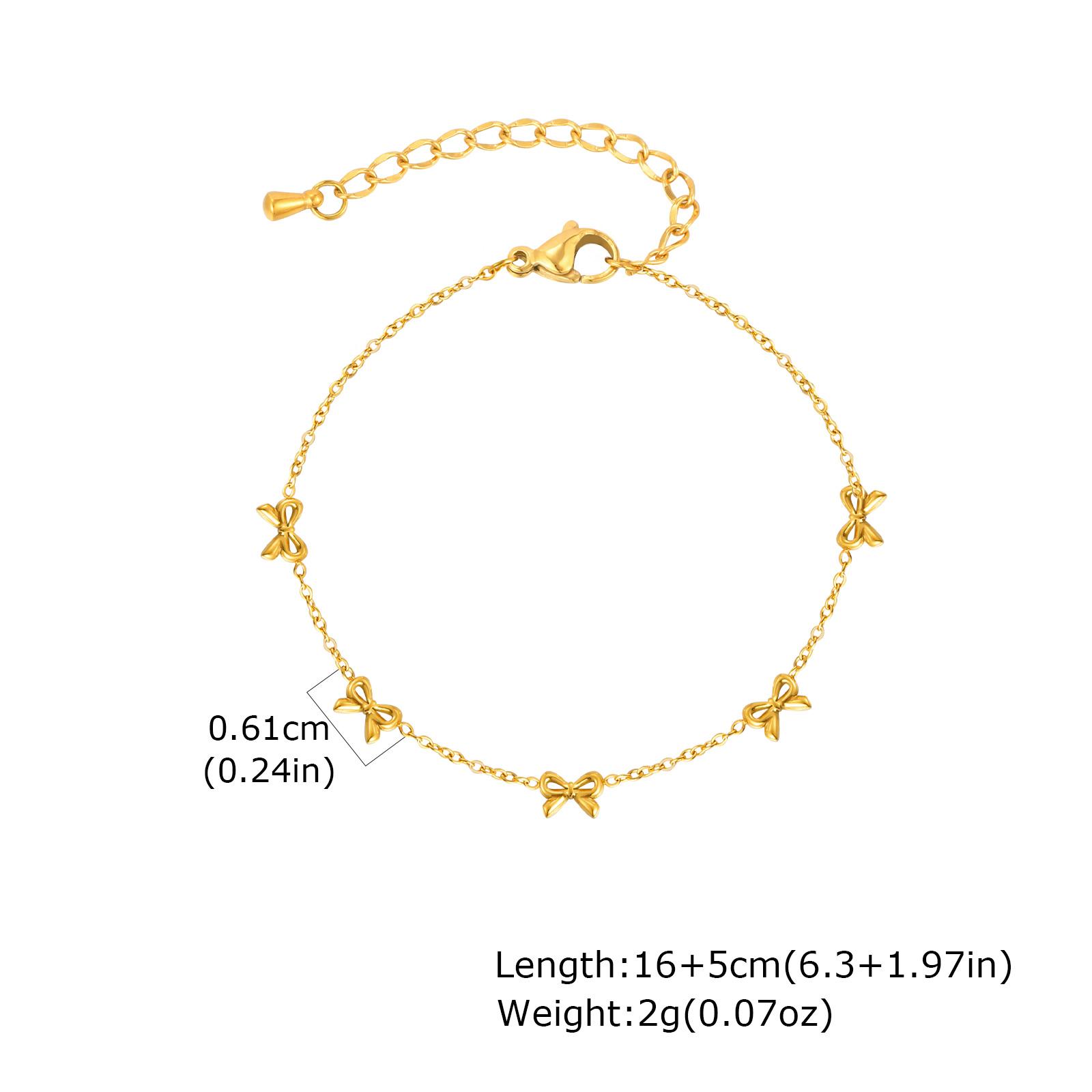 

Dainty Bowknot Zircon Chain Bracelet for Women, Gold Plated Stainless Steel Thin Chain Charm Bracelet, Trendy Jewelry Party Gift