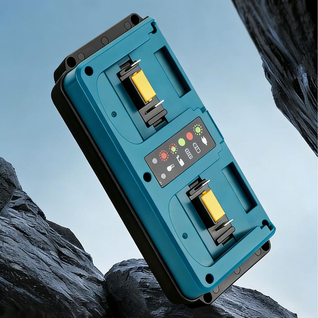 Portable Charging Dock Double Port Charging Station Plastic Texture for Tool Power Battery Waterproof for Outdoor Use