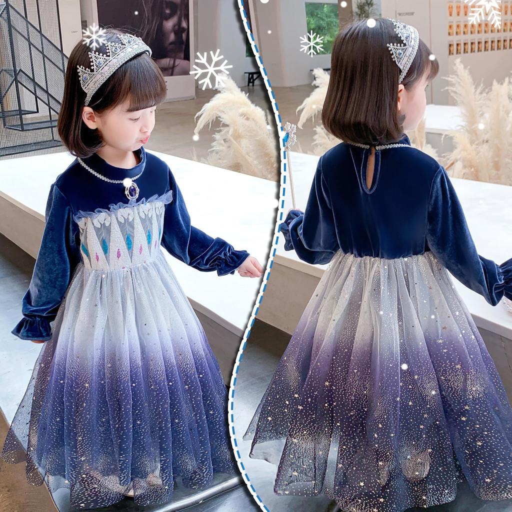 JIEAIRUI Frozen Elsa Dress for Perfect for Fall and Princess Long Halloween Birthday Christmas Includes Princess Bag Kids, Winter, Dress, Sleeves,