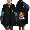 One Piece Chibi Chopper Scared Zip Hoodie, Straw Hat Logo with One Piece Sleeves & Back Chopper Screaming Scared On Cloud, Oversized Anime Zip-Up